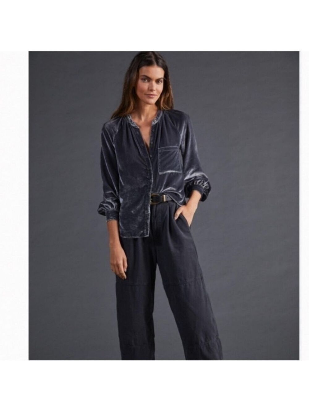 Anthropologie Pilcro Velvet Blouse Silver Gray XS - Picture 2 of 13